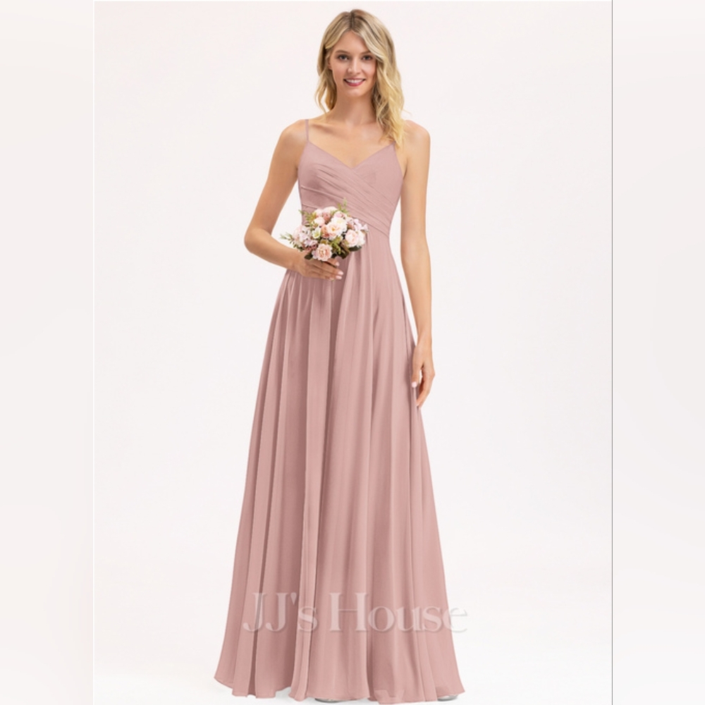 JJ's House Pleated V-Neck A-Line Chiffon Dress (color Dusty Rose, size US8)